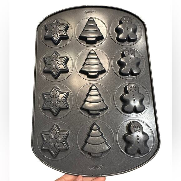 Wilton Christmas Cookie Non Stick Baking Pan Snowflakes, Trees and Gingerbread - Picture 2 of 3